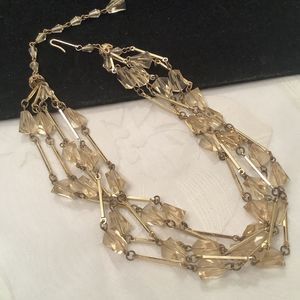 Vintage Gold Tone Multi Strand Crystal Necklace